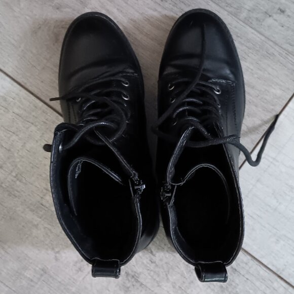 True Craft Raylee Black Mid-Heel Ankle Combat Boots - Picture 8 of 11